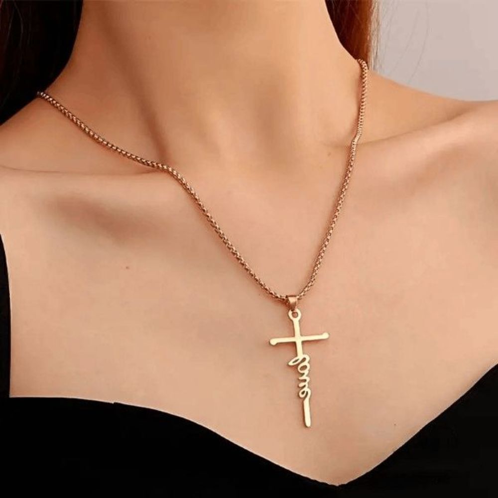 Love Cross Inspirational Gold Unisex Pendant Necklace